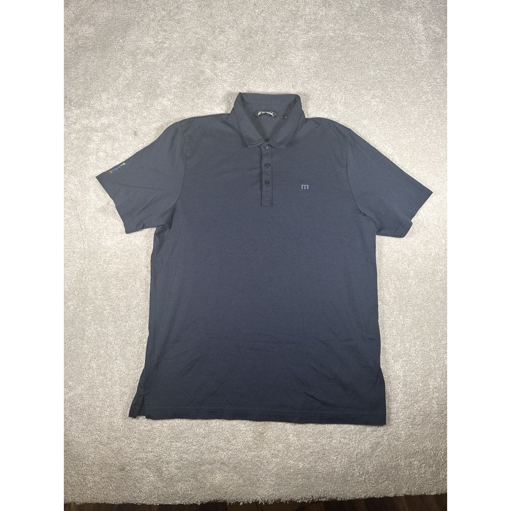 Travis Mathew Golf Polo Shirt XXL Navy Blue Bandana Roadrunner Sleeve Logo Euc - Picture 5 of 10